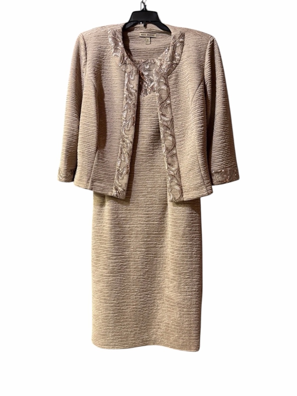 Maya Brooke Taupe Embellished Midi Dress and Jacket Set